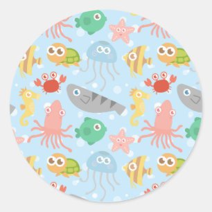 Sticker Rond Motif sous-marin mignon et coloré d'animaux