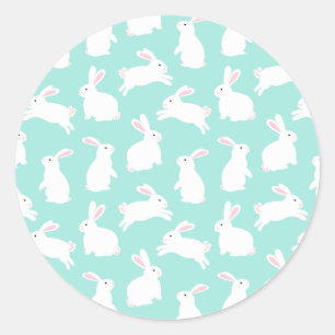 Sticker Rond Motif Spring White Bunnies