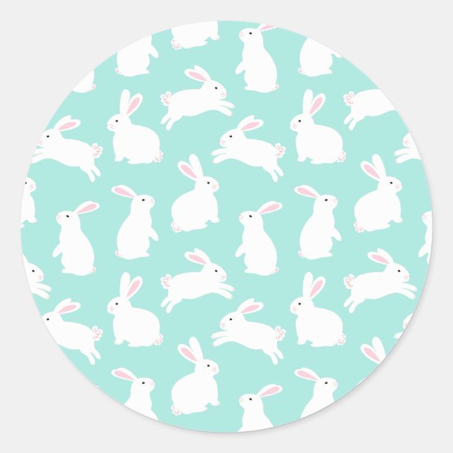 Sticker Rond Motif Spring White Bunnies (Devant)