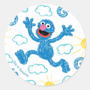 Sticker Rond Motif Sunshine Crayon Grover