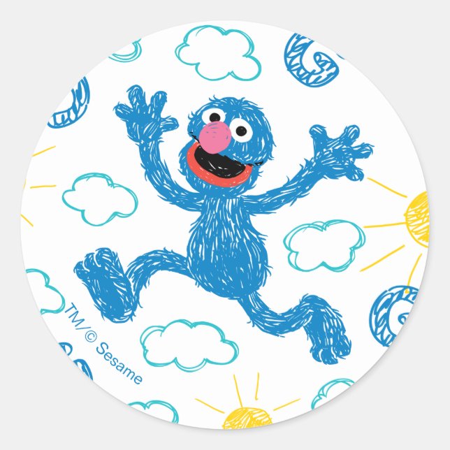 Sticker Rond Motif Sunshine Crayon Grover (Devant)