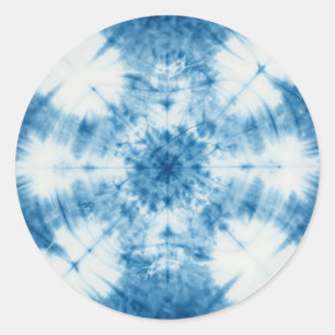 Sticker Rond Motif Tie & Dye Shibori Bleu Indigo