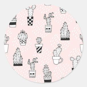 Sticker Rond Motif tiré par la main mignon de cactus