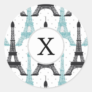 Sticker Rond Motif tour Monogram Aqua Chic Eiffel