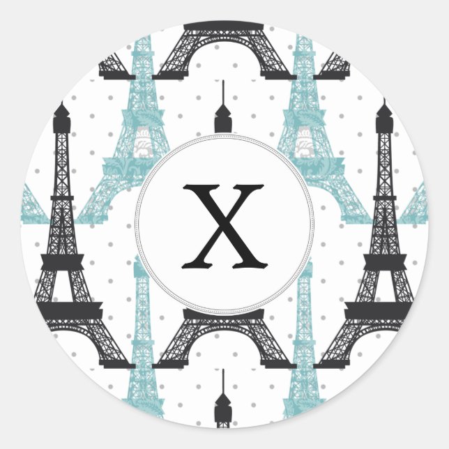 Sticker Rond Motif tour Monogram Aqua Chic Eiffel (Devant)
