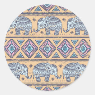 Sticker Rond Motif tribal Blue Ethnic Elephant