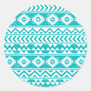 Sticker Rond Motif tribal turquoise Grunge Aztec