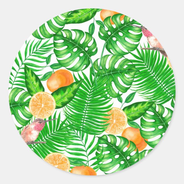 Sticker Rond Motif tropical, colibris II (Devant)