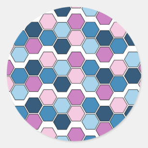 Sticker Rond Motif Twilight City Blue et rose Hexagon