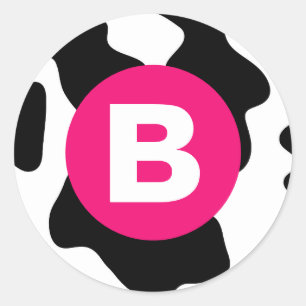 Sticker Rond Motif vache fantaisie patch en rose monogramme