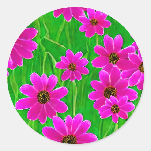 Sticker Rond Motif vert et rose vif (Devant)