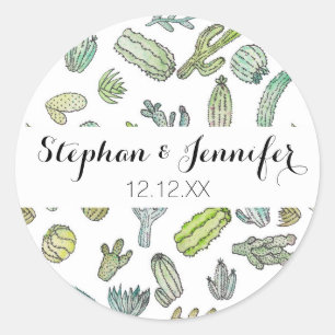 Sticker Rond Motif vert mignon de cactus d'été de peinture