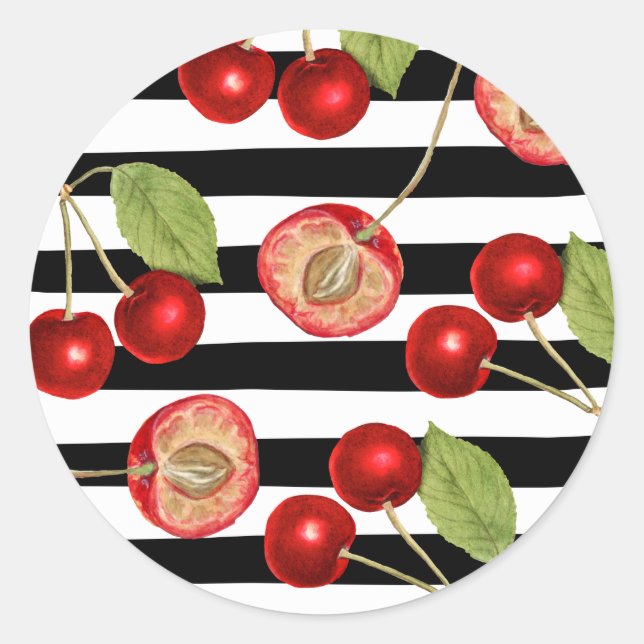 Sticker Rond motif vintage cerise (Devant)