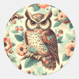 Sticker Rond Motif vintage Cute Owl