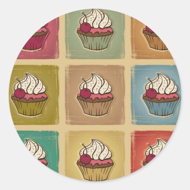 Sticker Rond motif vintage en cupcakes (Devant)