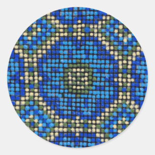 Sticker Rond Motif vintage en mosaïque bleue
