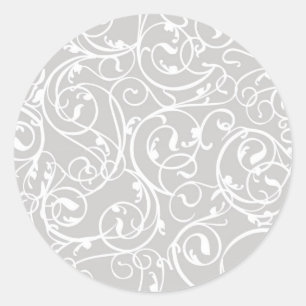 Sticker Rond Motif vintage gris élégant de damassé de roulea