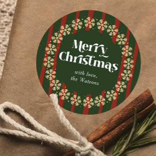 Sticker Rond Motif vintage rouge et vert Joyeux Noël