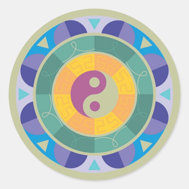 Sticker Rond Motif Yin Yang Coloré (Devant)