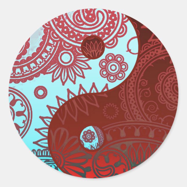 Sticker Rond Motif Yin Yang Rouge et Bleu (Devant)
