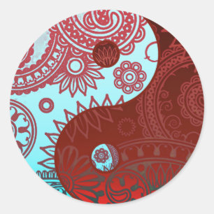 Sticker Rond Motif Yin Yang Rouge et Bleu