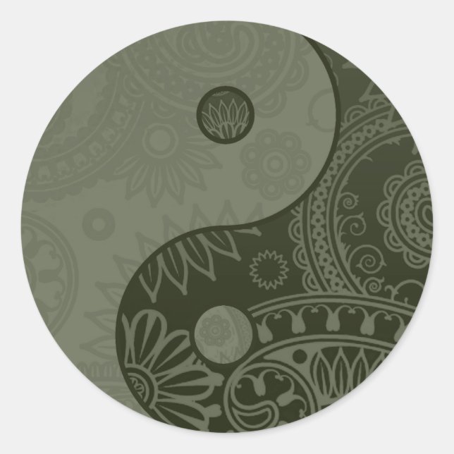 Sticker Rond Motif Yin Yang Sage Green (Devant)