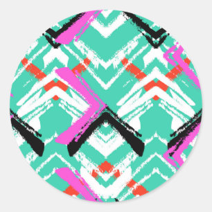 Sticker Rond Motif Zig Zag Turquoise