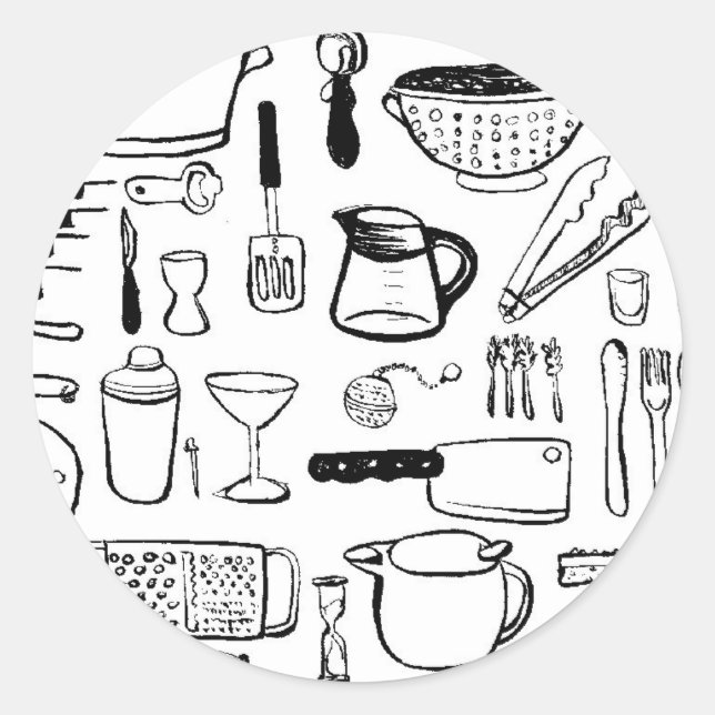 Sticker Rond Motifs colorés de cuisine (Devant)
