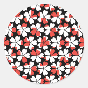 Sticker Rond Motifs de fleurs blanches rouges mignons