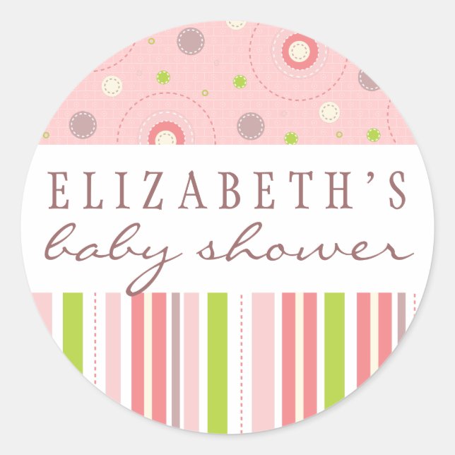Sticker Rond Motifs de plaisir en Baby shower rose Favoriser St (Devant)