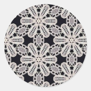 Sticker Rond Motifs en dentelle en noir et blanc
