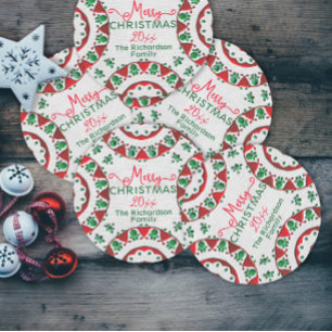 Sticker Rond Motifs Rouges Nordiques Folk Sur Noël Linen