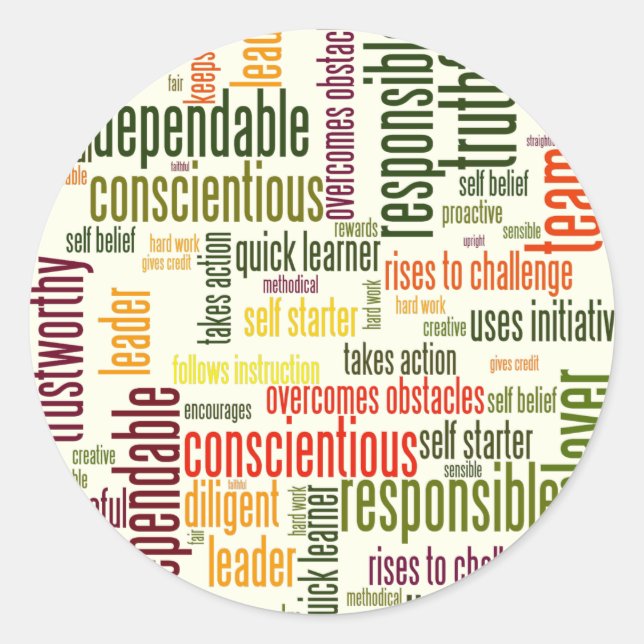 Sticker Rond Motivation Mots #4 valeurs positives (Devant)