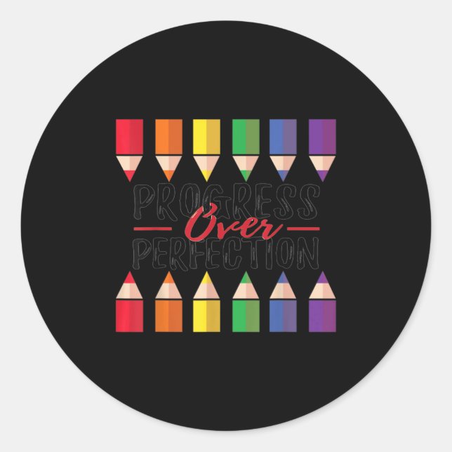 Sticker Rond Motivational Progress Over Perfection Back To Scho (Devant)