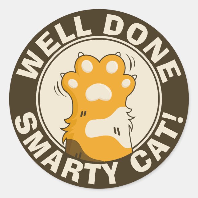 Sticker Rond Motivational Well done Smarty Cat Cute Reward (Devant)
