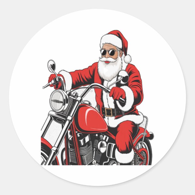 Sticker Rond Moto à cheval père Noël (Devant)