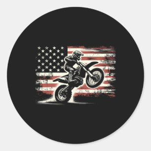 Sticker Rond Moto Cross Drapeau Américain Motocross Biker Vinta