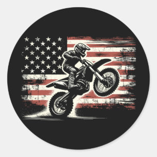 Sticker Rond Moto Cross Drapeau Américain Motocross Biker Vinta