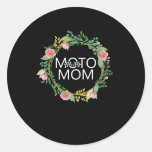 Sticker Rond Moto Maman Motocross Mère Moto Biker Cadeau