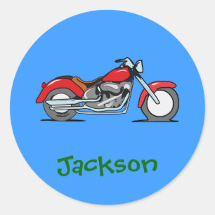 Sticker Rond Moto rouge de bande dessinée - motocyclette