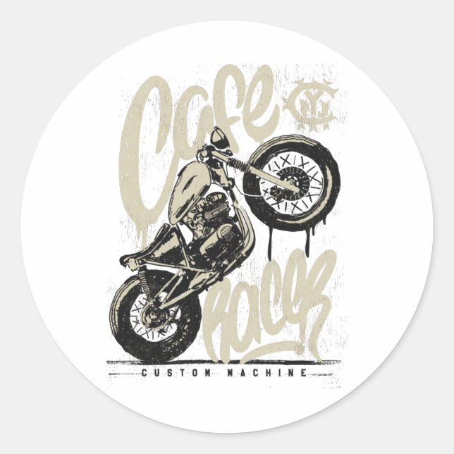 Sticker Rond Moto vintage Cafe racer (Devant)