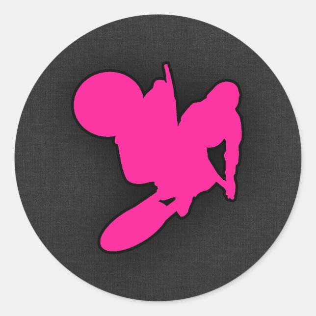 Sticker Rond Motocross rose chaud, moto de terre (Devant)