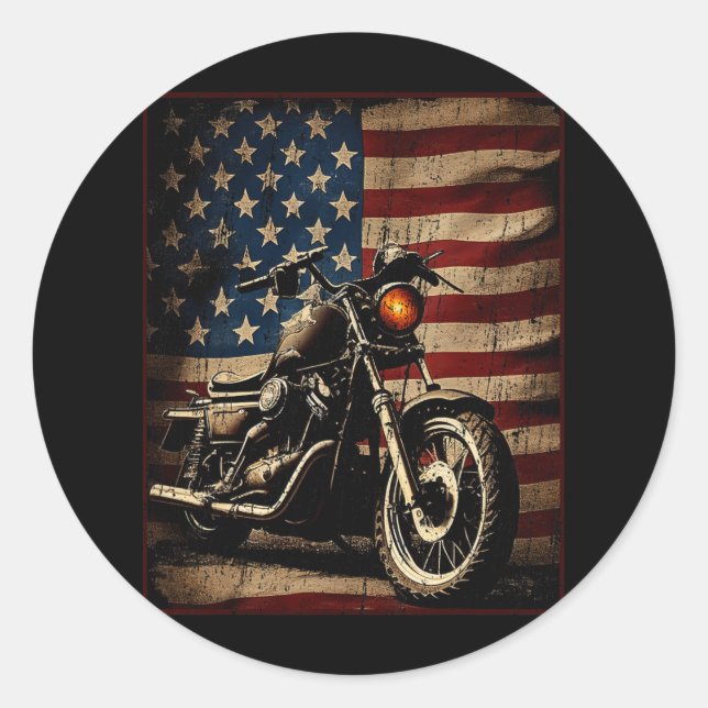 Sticker Rond Motocyclette Drapeau États-Unis Rétro Biker  (Devant)