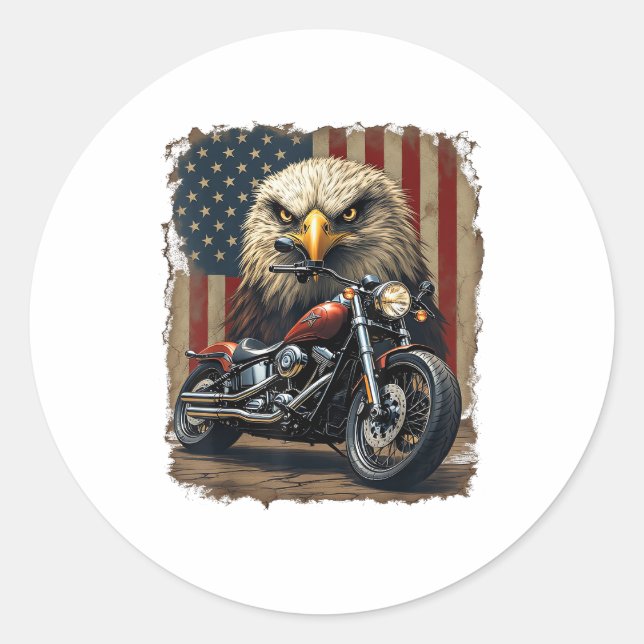 Sticker Rond Motocyclette Drapeau USA Rétro Biker Chopper (Devant)