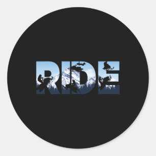 Sticker Rond Motoneige Roulement neige Montagne Motoneige Moton