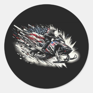 Sticker Rond Motoneige T Motoneige Liberté Drapeau Manches Long