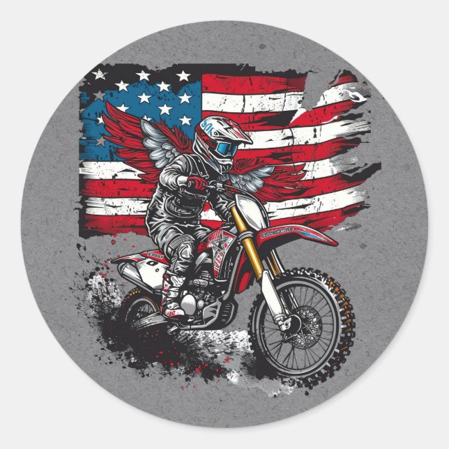 Sticker Rond Motorbike United States Drapeau 00e fête d'anniver (Devant)