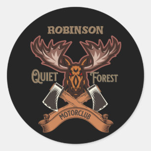 Sticker Rond Motorclub de forêt calme, père vélo Cool personnal
