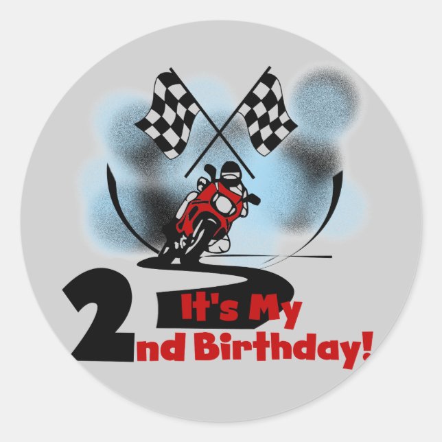Sticker Rond Motorcycle Racing 2e Anniversaire Tshirts et cadea (Devant)