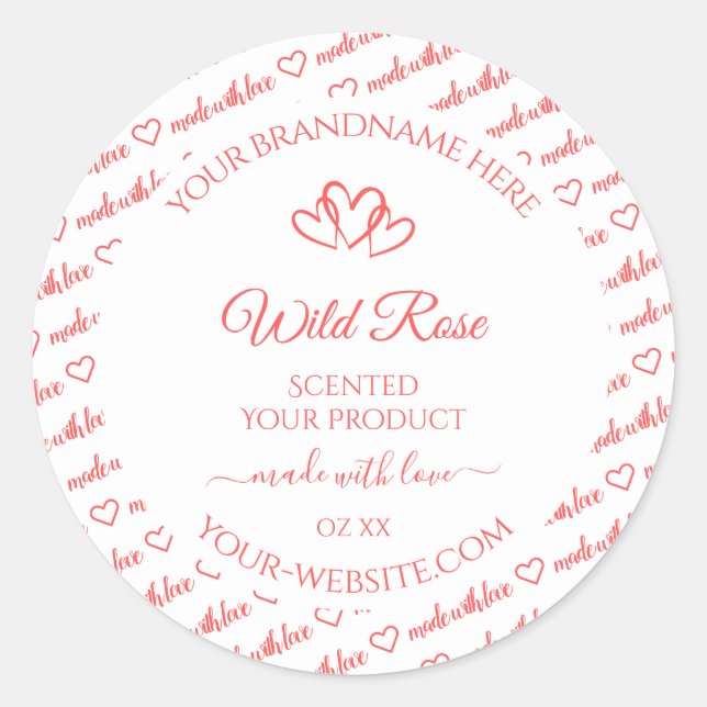Sticker Rond Mots blancs rose clair Cloud Produit Coeurs Étique (Devant)